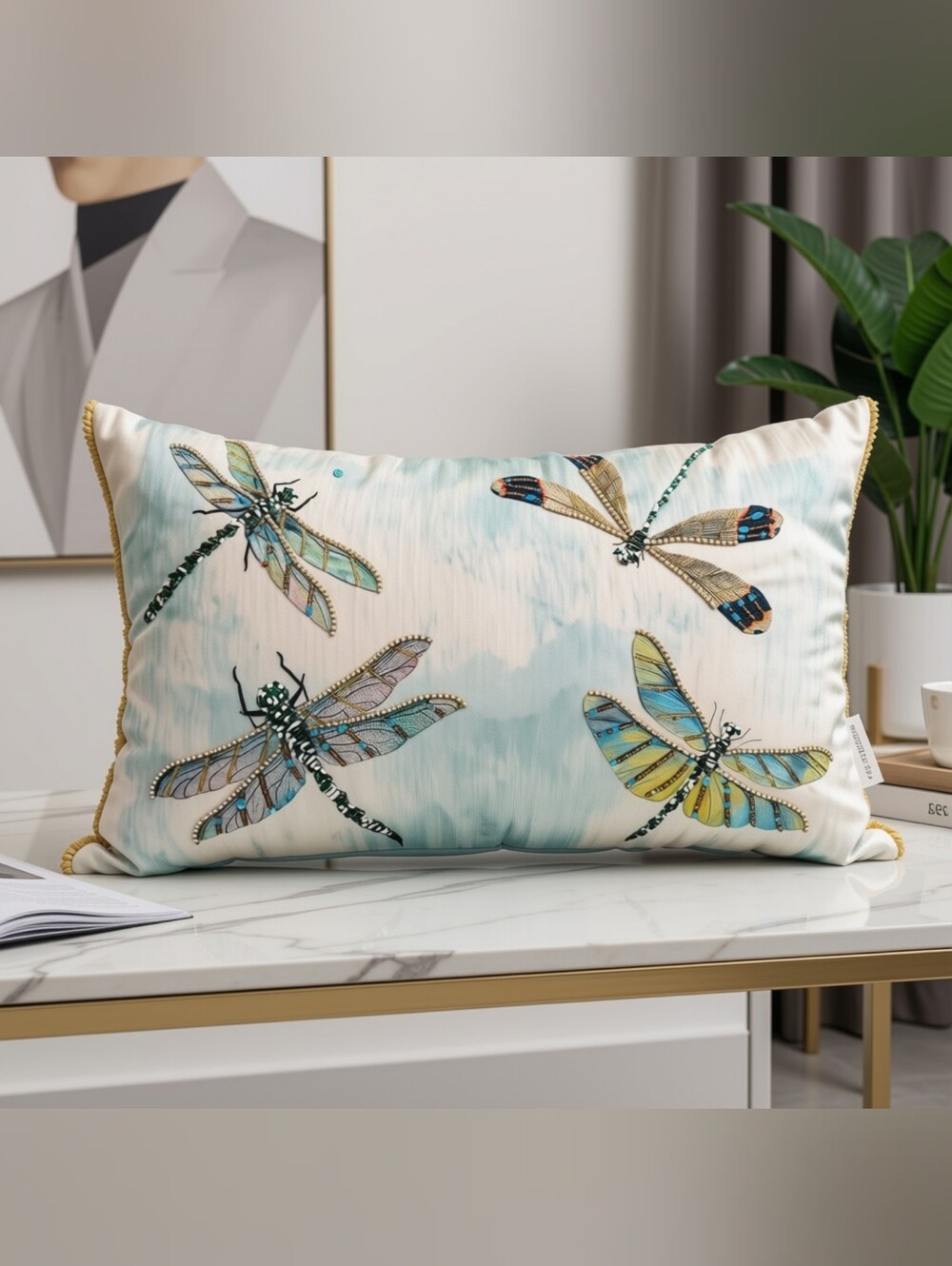 Farmhouse by Rachel Ashwell beaded dragonfly Lumbar Accent Pillow